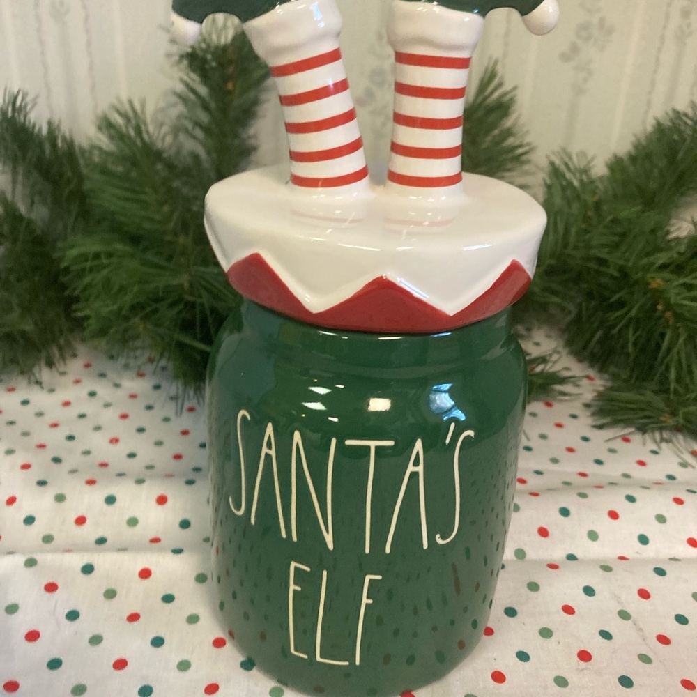 NWT Rae Dunn Holiday Santa Elf Cookie Jar